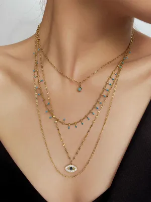 Multi-Layer Rhinestone Evil Eye Pendant Necklace