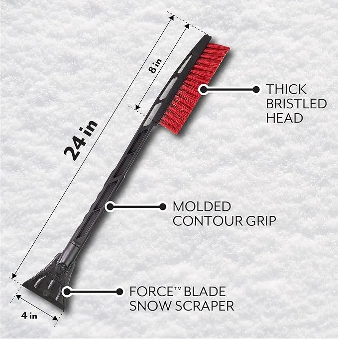 New Hopkins 523 Mallory 24" Slimline Snow Brush, RED! The unbreakable scraper makes quick work of ice on any windshield.