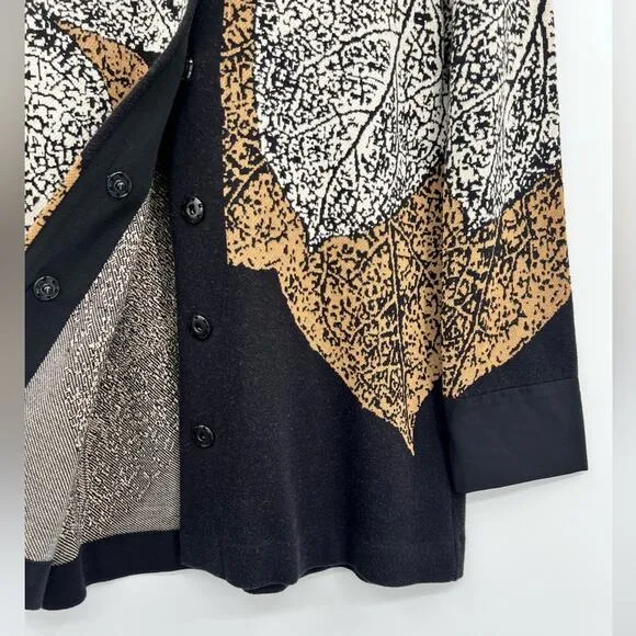 Nic   Zoe Santana Cardigan Sweater Jacket Leafs Metal Clasp Printed Size Medium