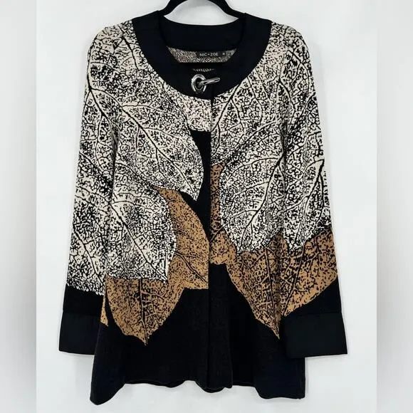 Nic   Zoe Santana Cardigan Sweater Jacket Leafs Metal Clasp Printed Size Medium