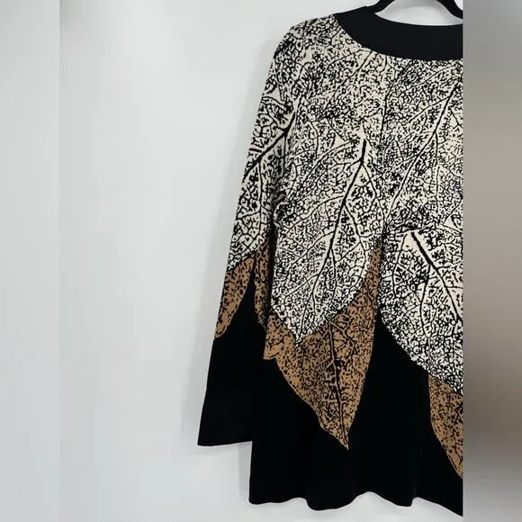 Nic   Zoe Santana Cardigan Sweater Jacket Leafs Metal Clasp Printed Size Medium