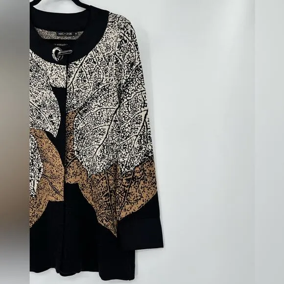 Nic   Zoe Santana Cardigan Sweater Jacket Leafs Metal Clasp Printed Size Medium