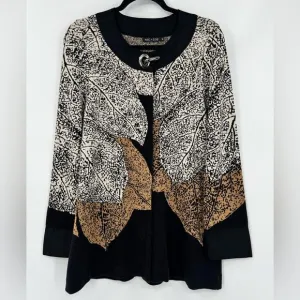 Nic   Zoe Santana Cardigan Sweater Jacket Leafs Metal Clasp Printed Size Medium