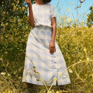 NWOT - Madewell Linen-Blend Side-Button Midi Skirt in Gingham Check - Si…