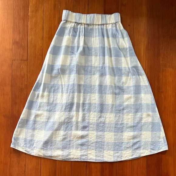 NWOT - Madewell Linen-Blend Side-Button Midi Skirt in Gingham Check - Si…