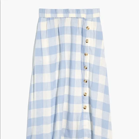 NWOT - Madewell Linen-Blend Side-Button Midi Skirt in Gingham Check - Si…