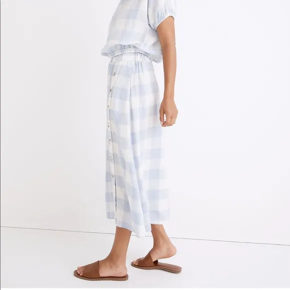 NWOT - Madewell Linen-Blend Side-Button Midi Skirt in Gingham Check - Si…