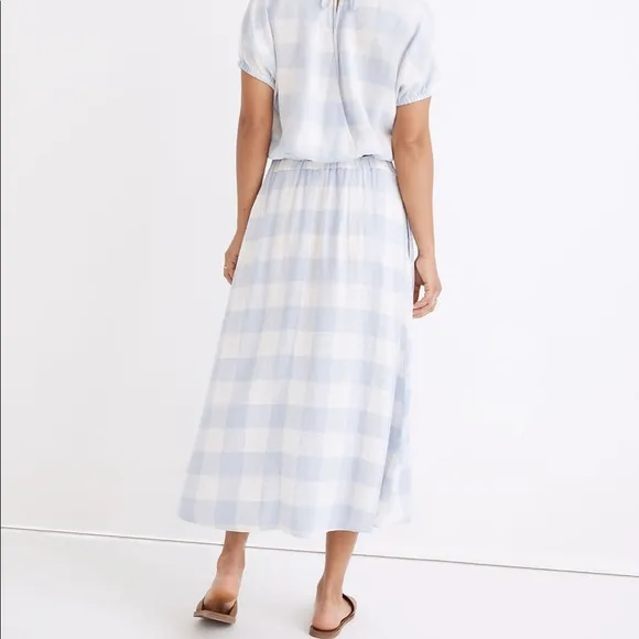 NWOT - Madewell Linen-Blend Side-Button Midi Skirt in Gingham Check - Si…