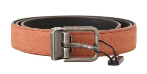 Orange Leather Logo Brushed Buckle Belt