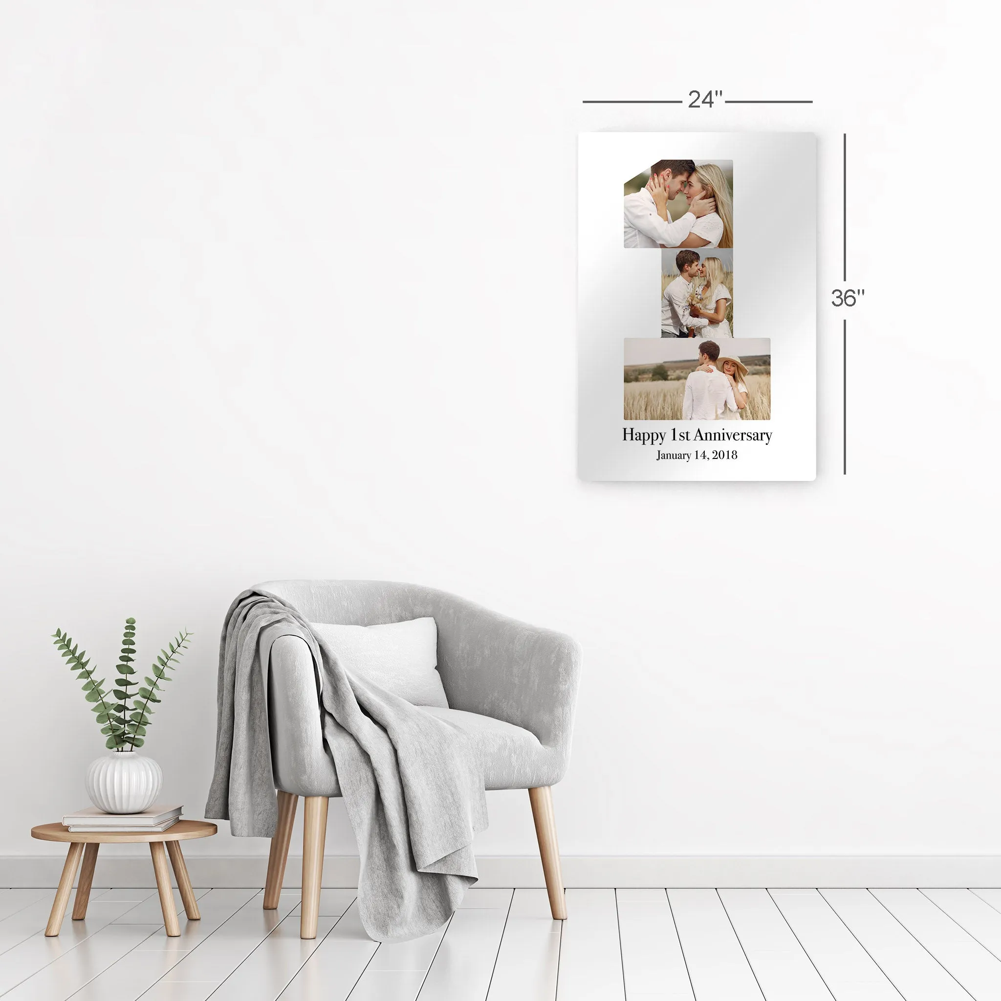 Personalized Gift Wall Art Custom Photo Collage First Anniversary Custom Text and Date