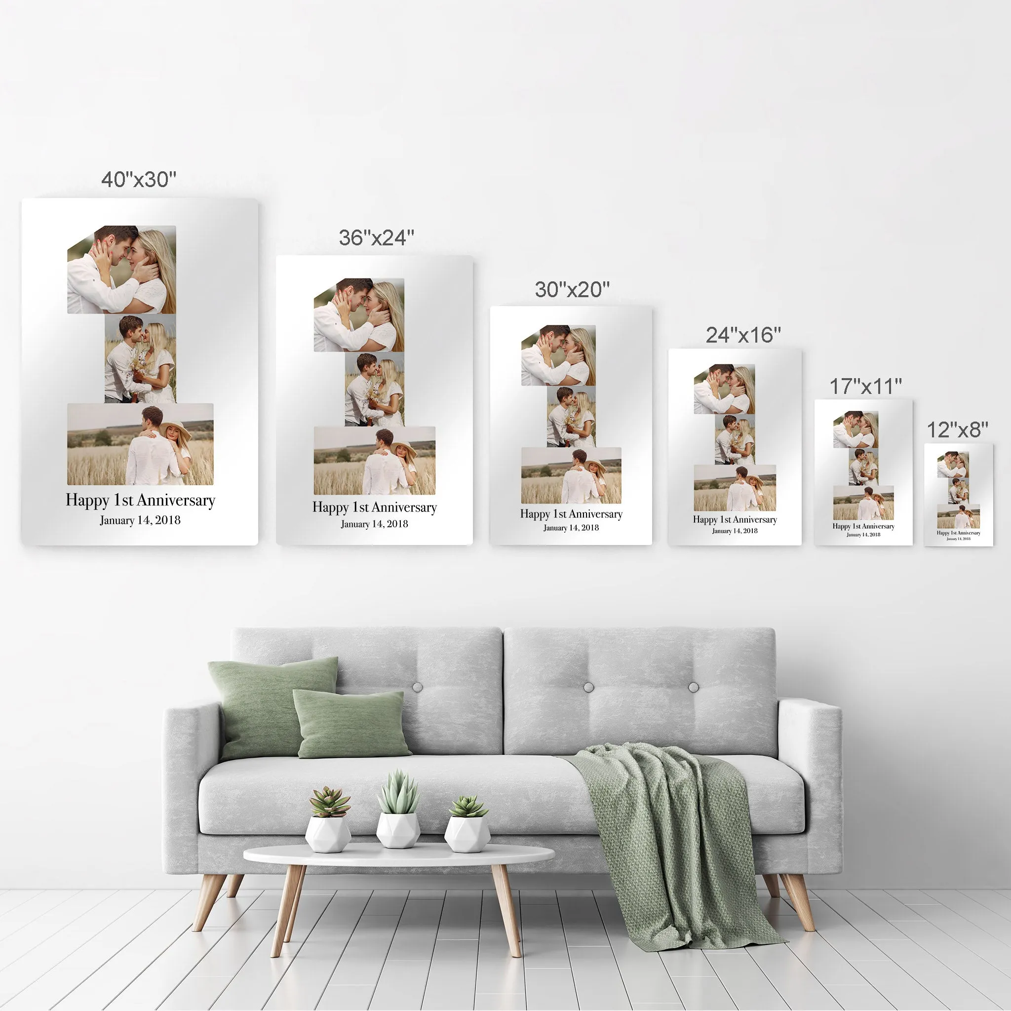 Personalized Gift Wall Art Custom Photo Collage First Anniversary Custom Text and Date