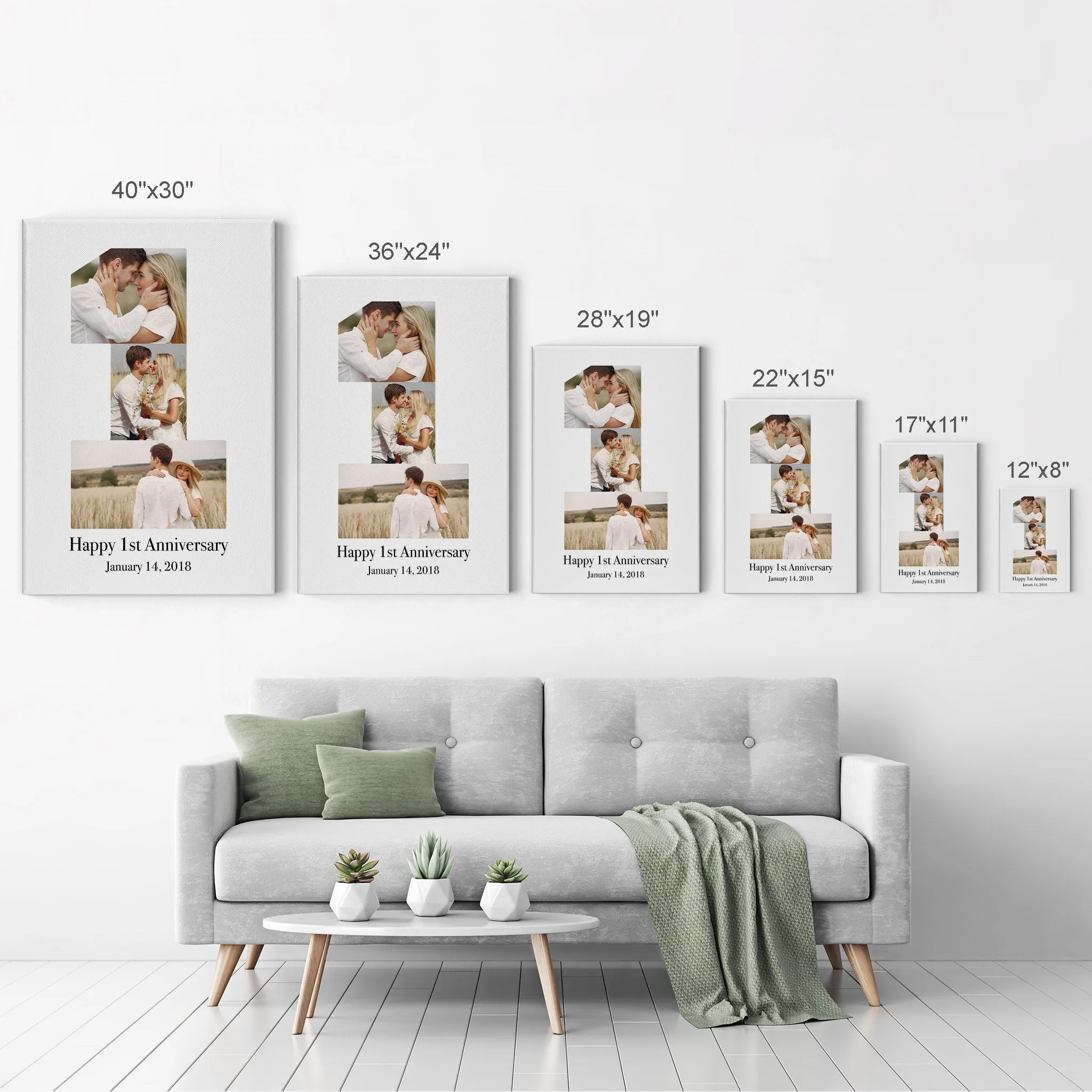 Personalized Gift Wall Art Custom Photo Collage First Anniversary Custom Text and Date