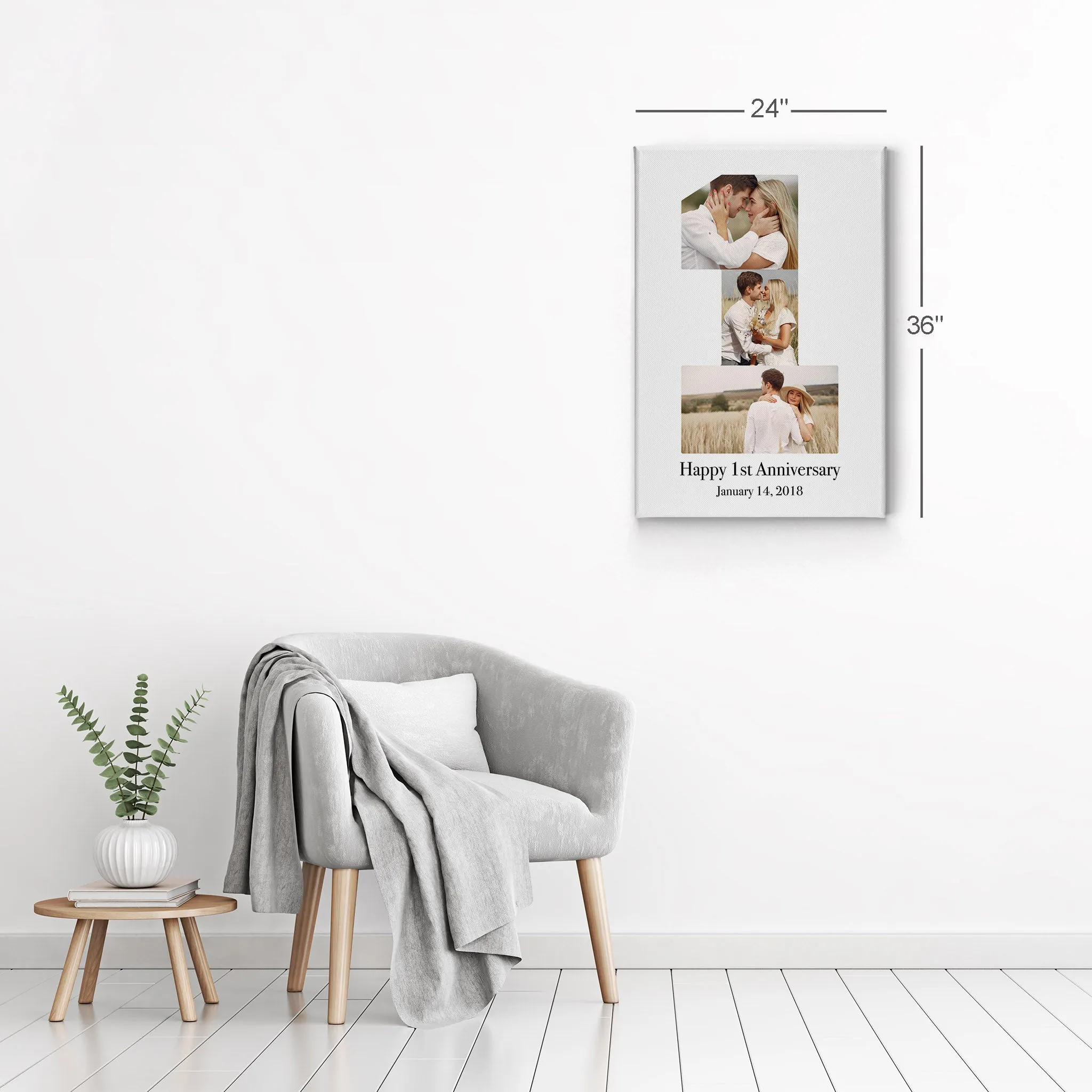 Personalized Gift Wall Art Custom Photo Collage First Anniversary Custom Text and Date