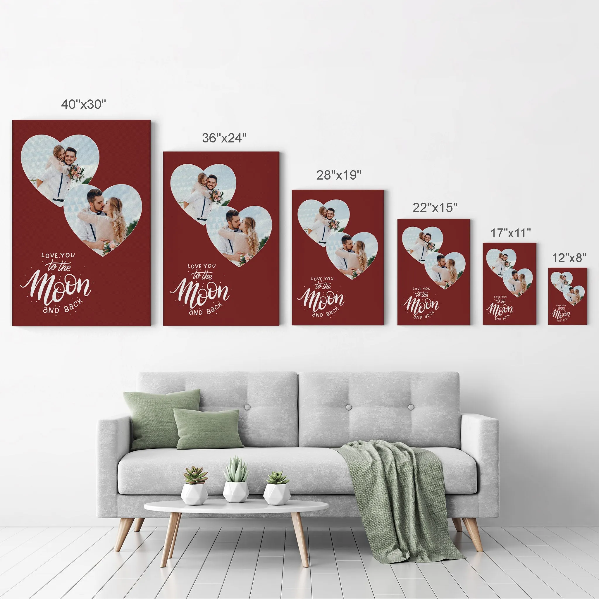 Personalized Gift Wall Art Custom Photo Collage Hearth Shape, I Love you to the Moon and Back Quote