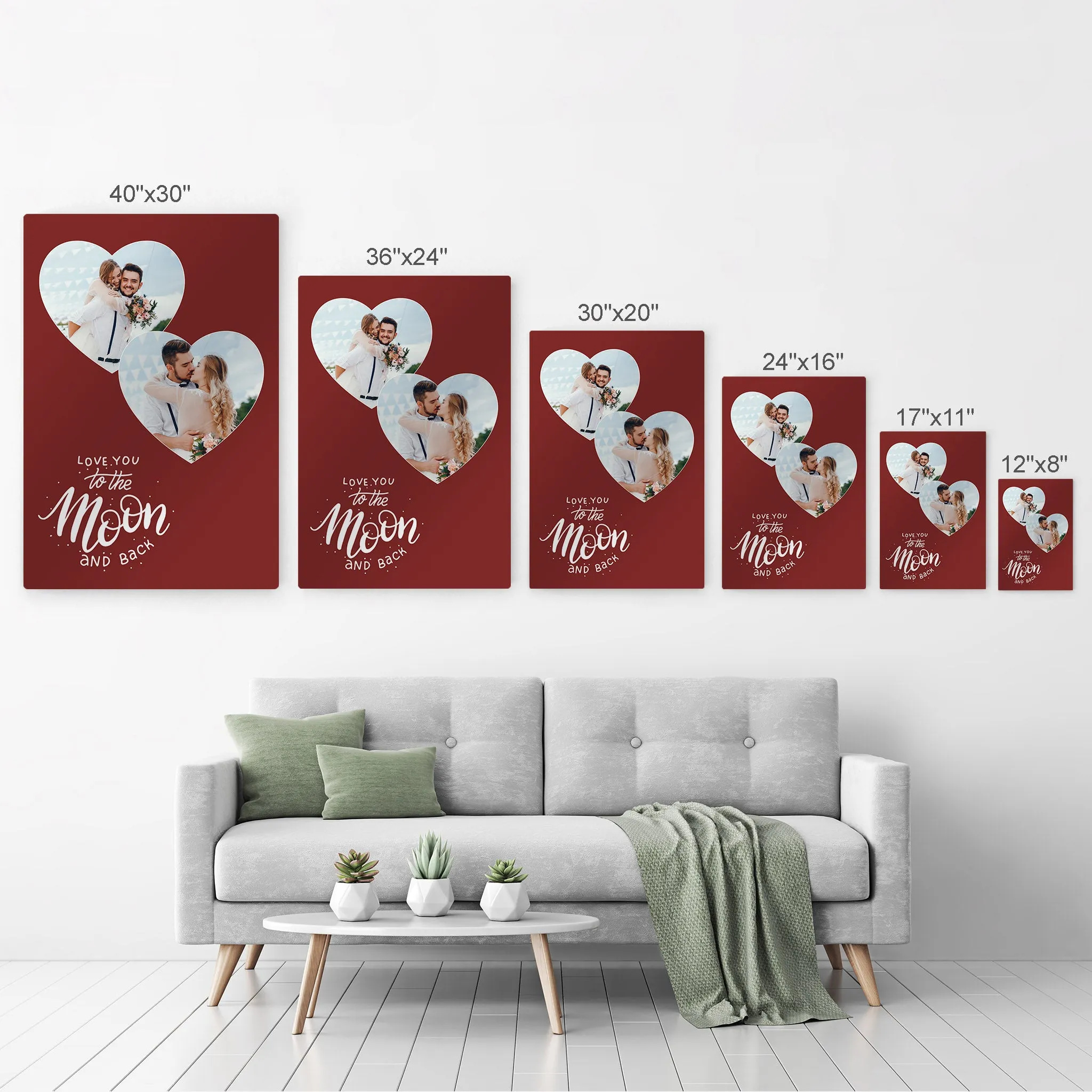 Personalized Gift Wall Art Custom Photo Collage Hearth Shape, I Love you to the Moon and Back Quote