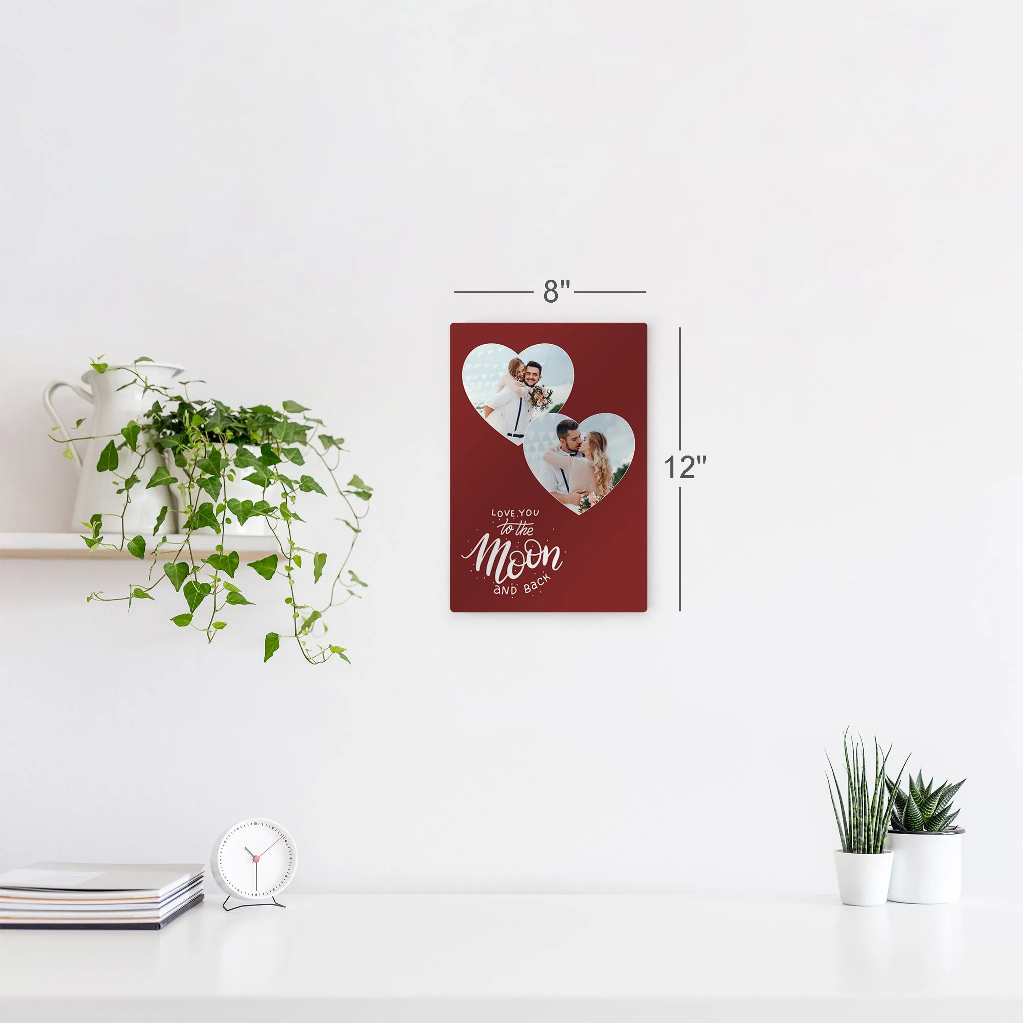 Personalized Gift Wall Art Custom Photo Collage Hearth Shape, I Love you to the Moon and Back Quote