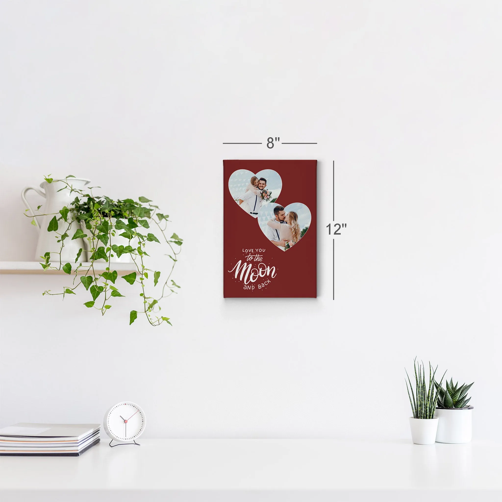 Personalized Gift Wall Art Custom Photo Collage Hearth Shape, I Love you to the Moon and Back Quote