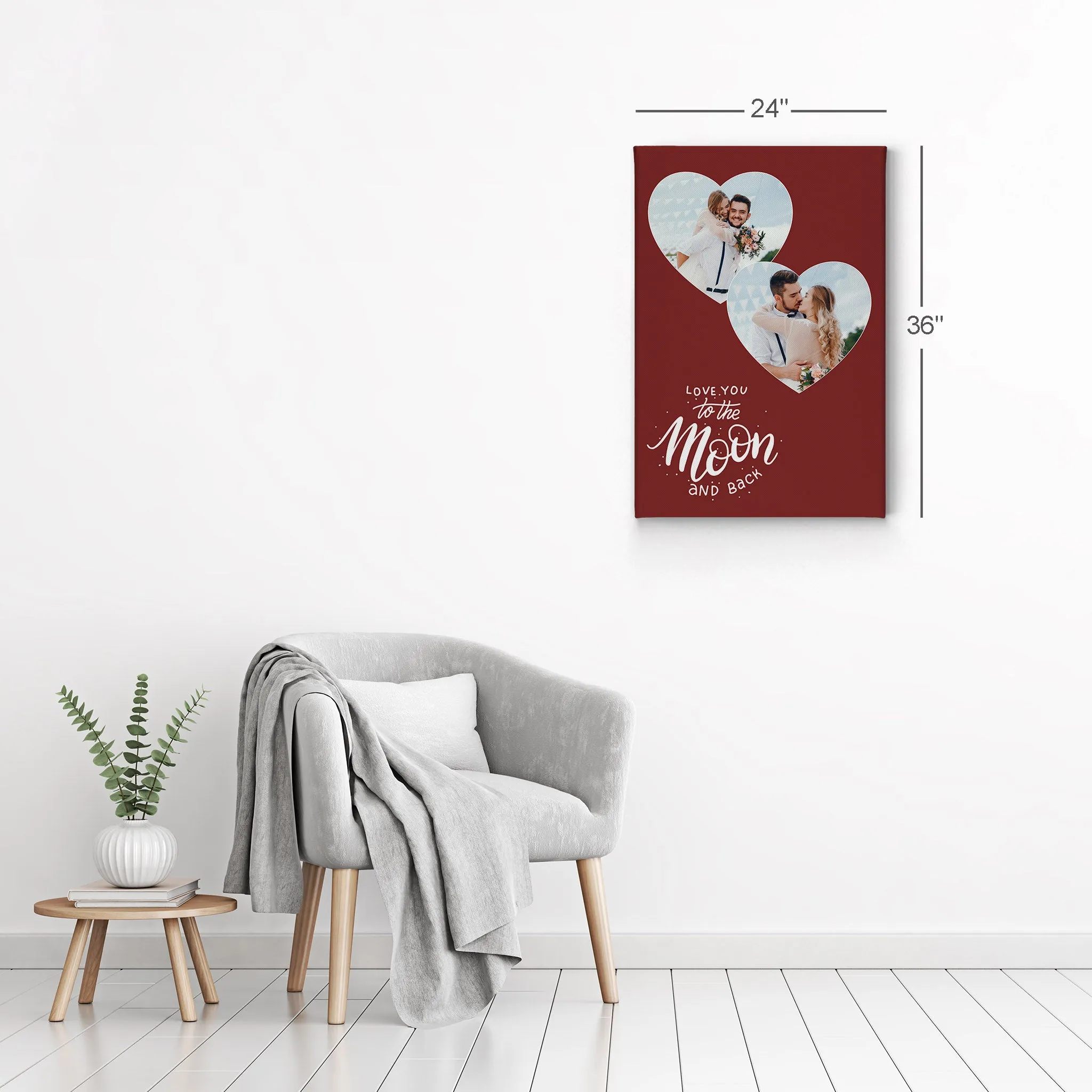 Personalized Gift Wall Art Custom Photo Collage Hearth Shape, I Love you to the Moon and Back Quote