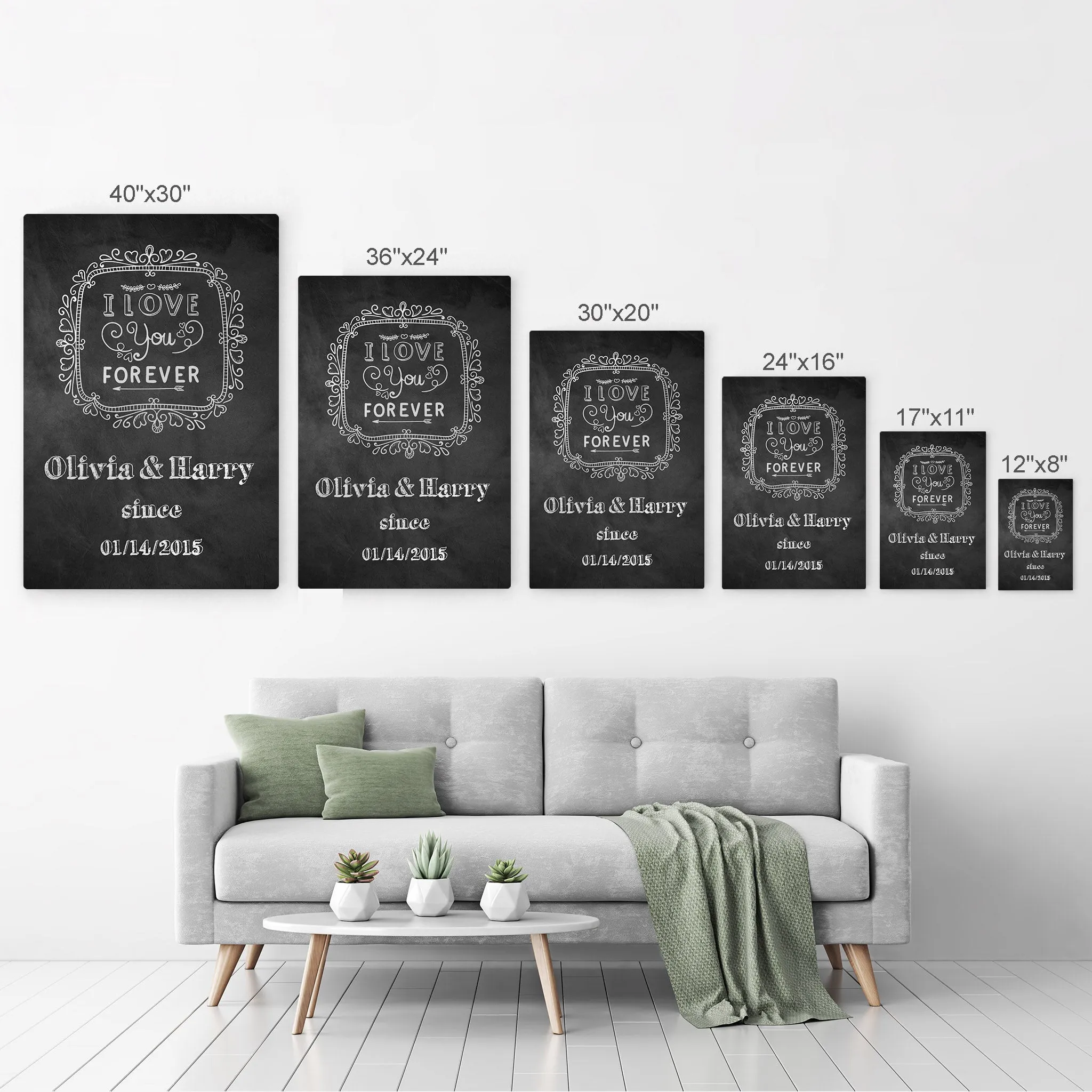Personalized Gift Wall Art with Couple Names and Special Date I Love you Forever Blackboard Design