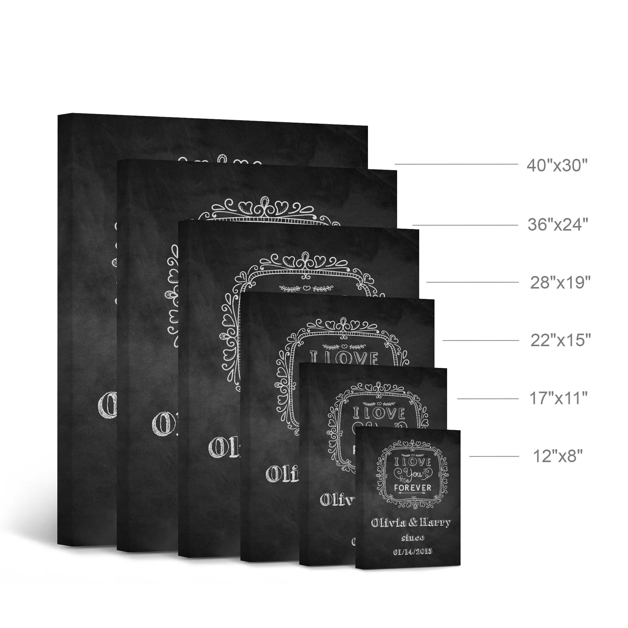 Personalized Gift Wall Art with Couple Names and Special Date I Love you Forever Blackboard Design