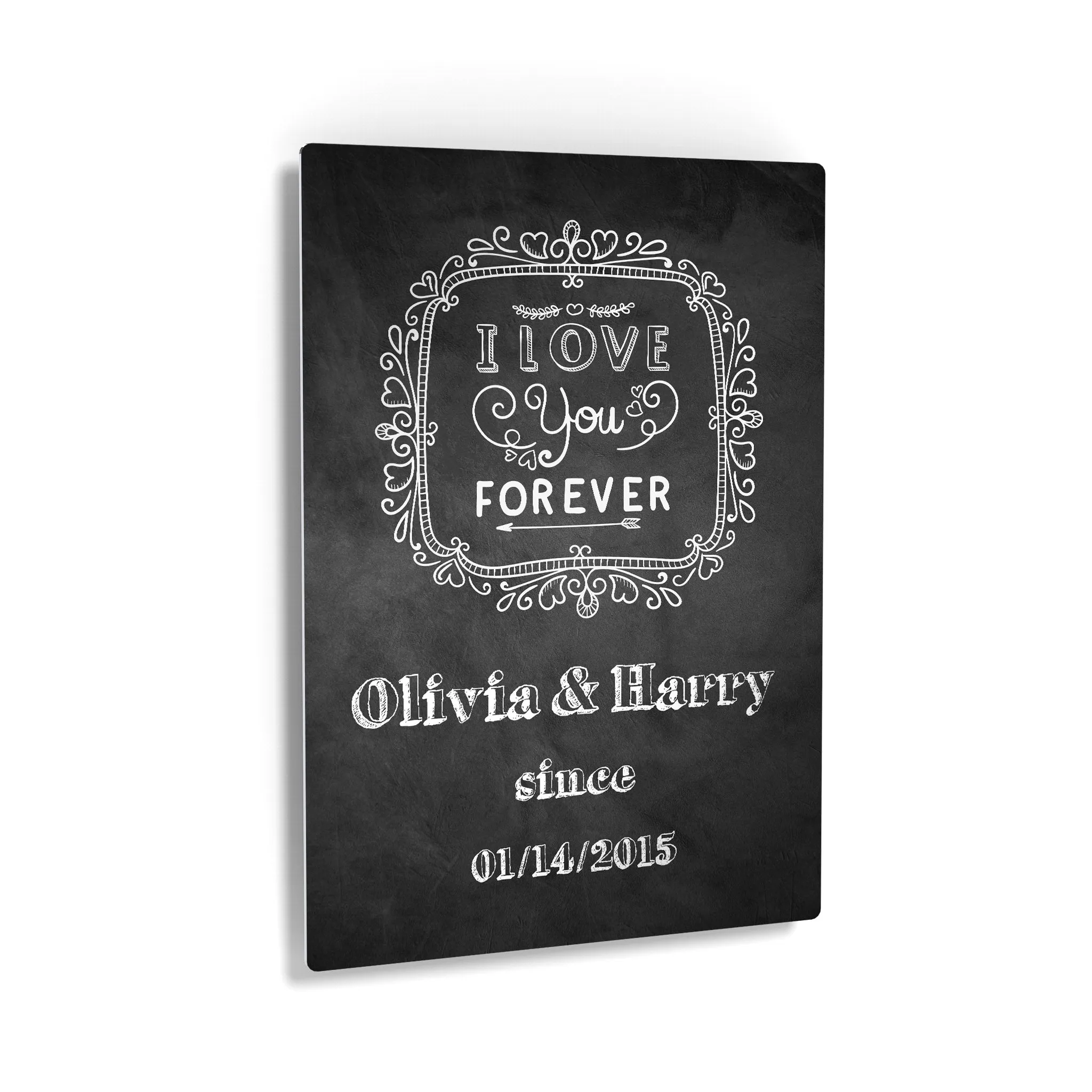 Personalized Gift Wall Art with Couple Names and Special Date I Love you Forever Blackboard Design