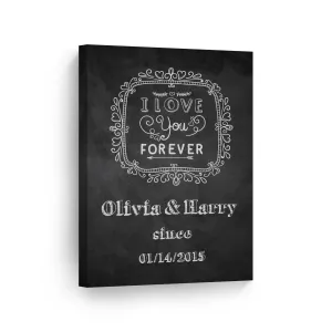 Personalized Gift Wall Art with Couple Names and Special Date I Love you Forever Blackboard Design