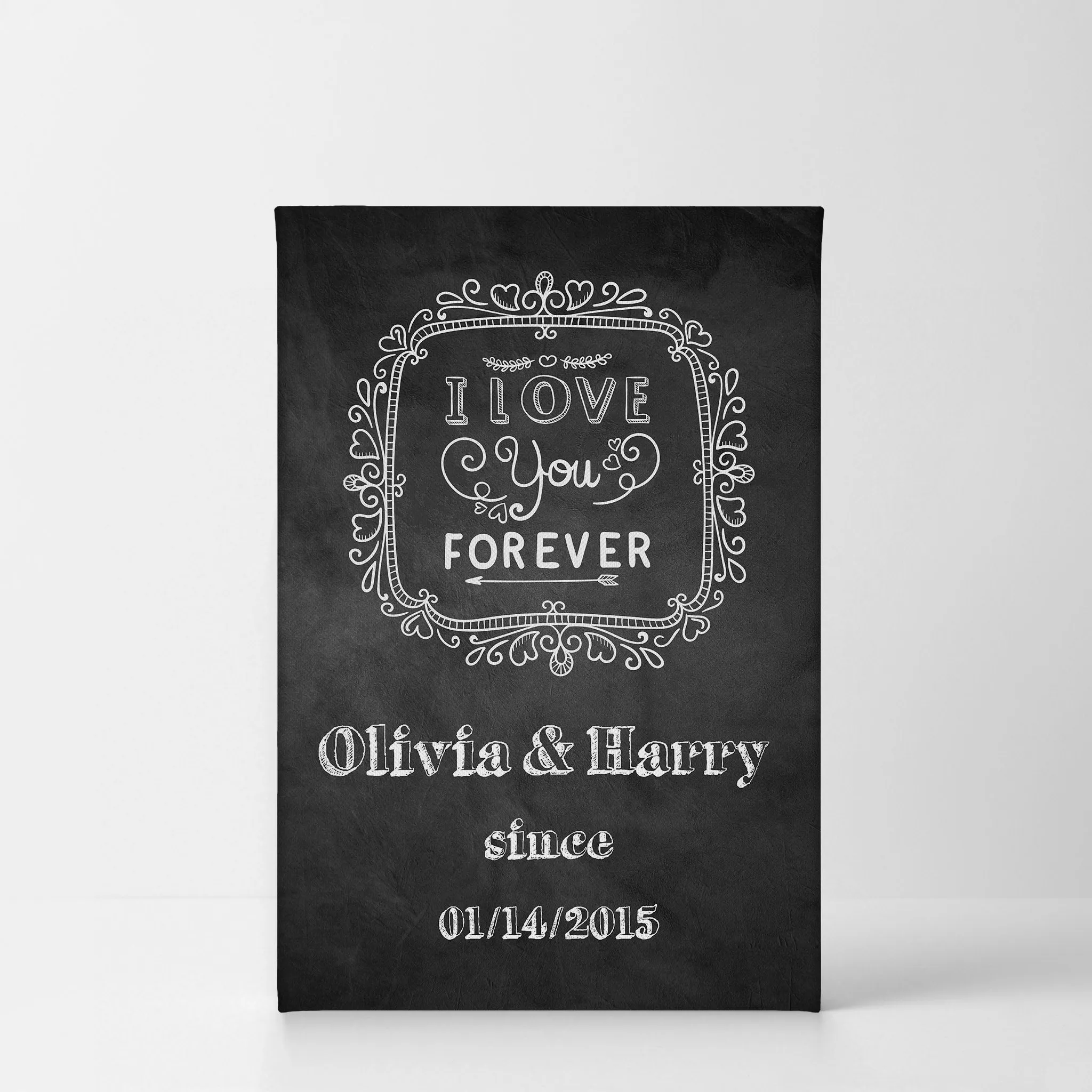 Personalized Gift Wall Art with Couple Names and Special Date I Love you Forever Blackboard Design