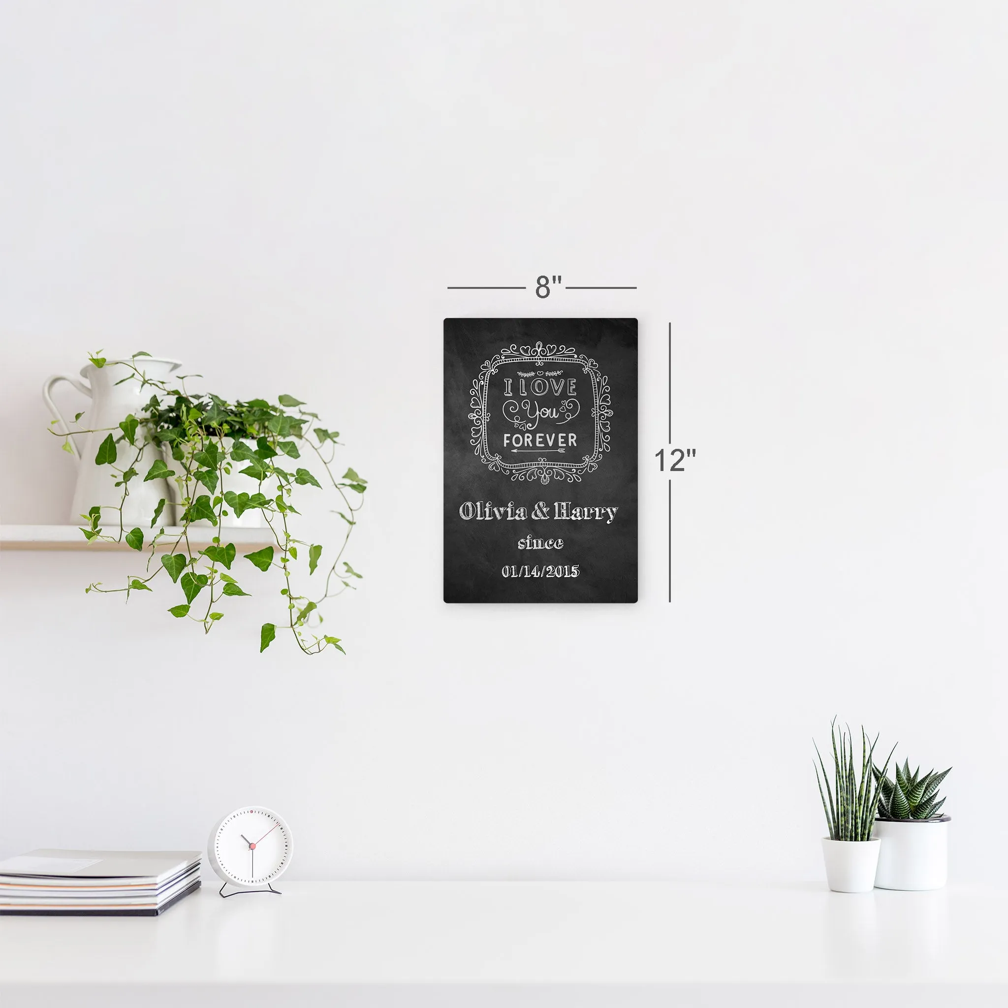 Personalized Gift Wall Art with Couple Names and Special Date I Love you Forever Blackboard Design