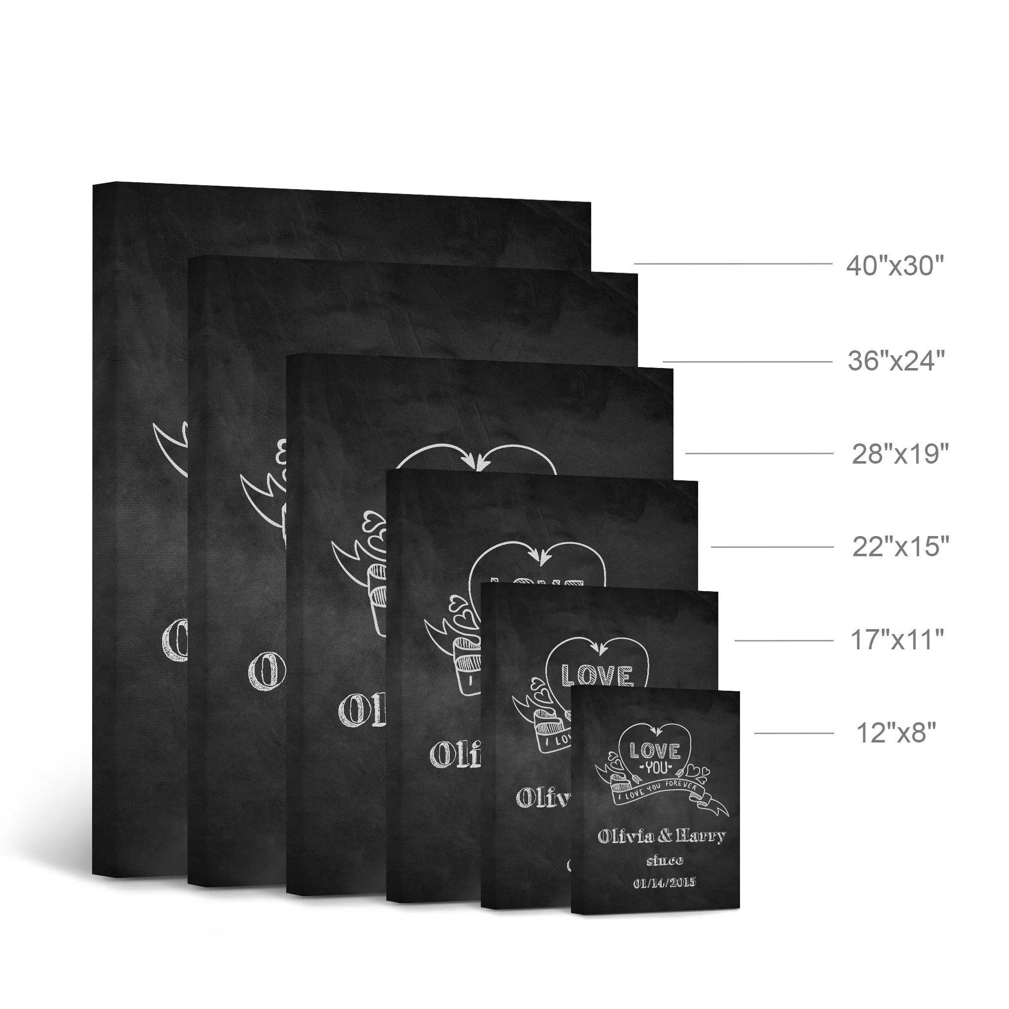 Personalized Gift Wall Art with Couple Names and Special Date Love you Since Blackboard Design