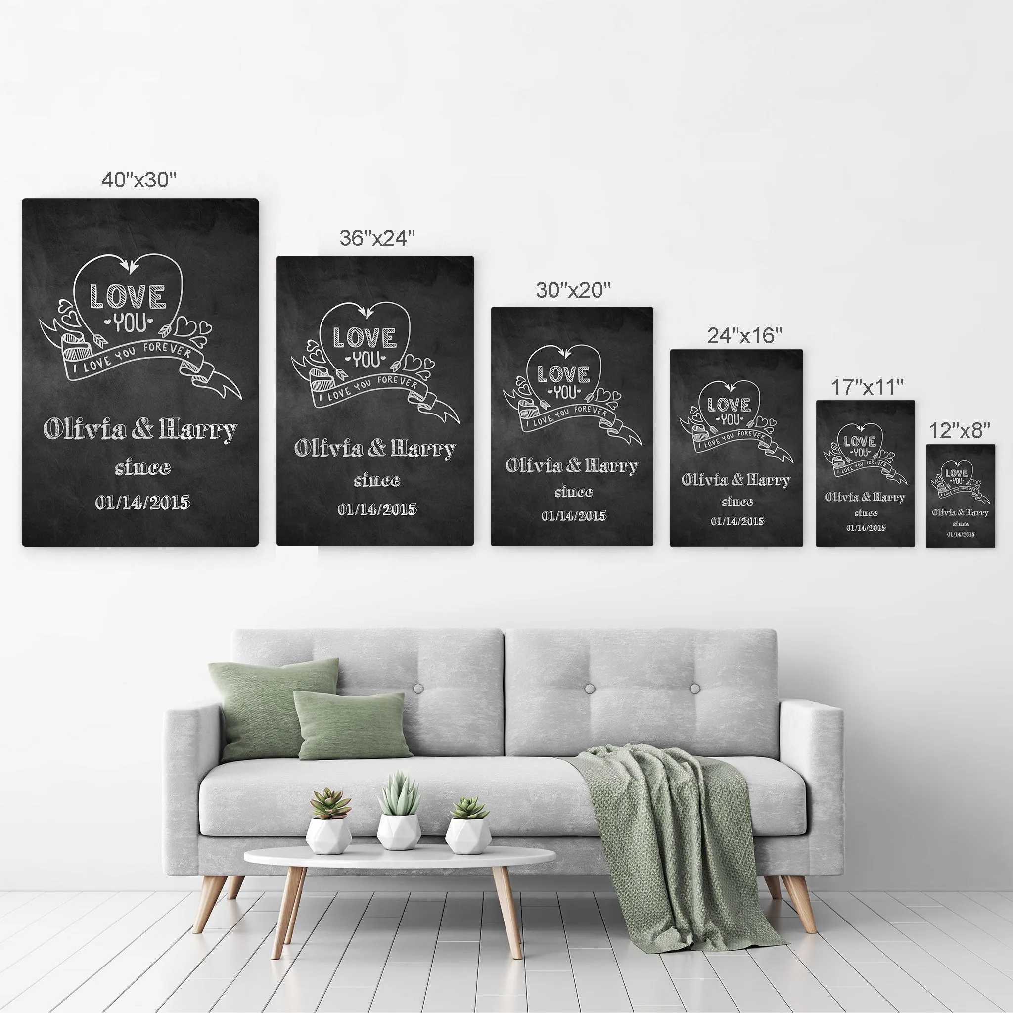 Personalized Gift Wall Art with Couple Names and Special Date Love you Since Blackboard Design