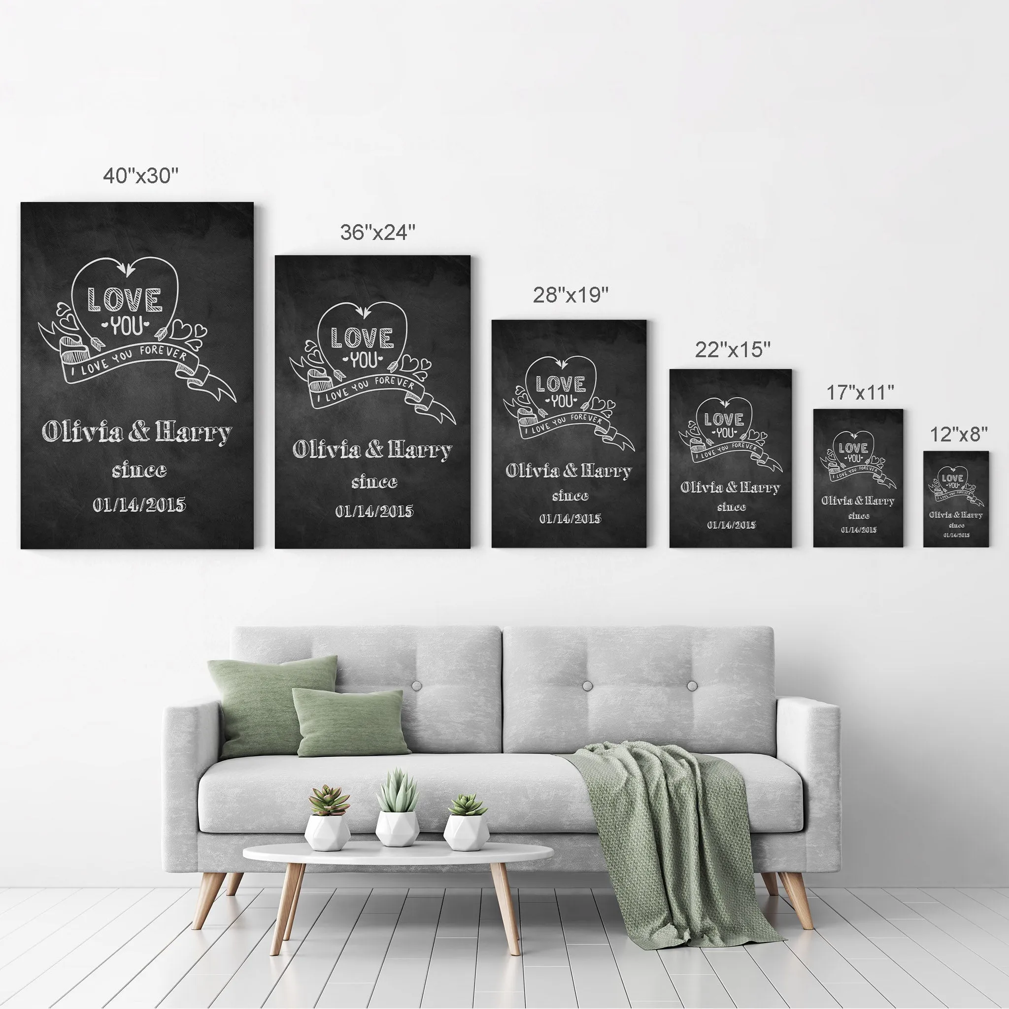 Personalized Gift Wall Art with Couple Names and Special Date Love you Since Blackboard Design