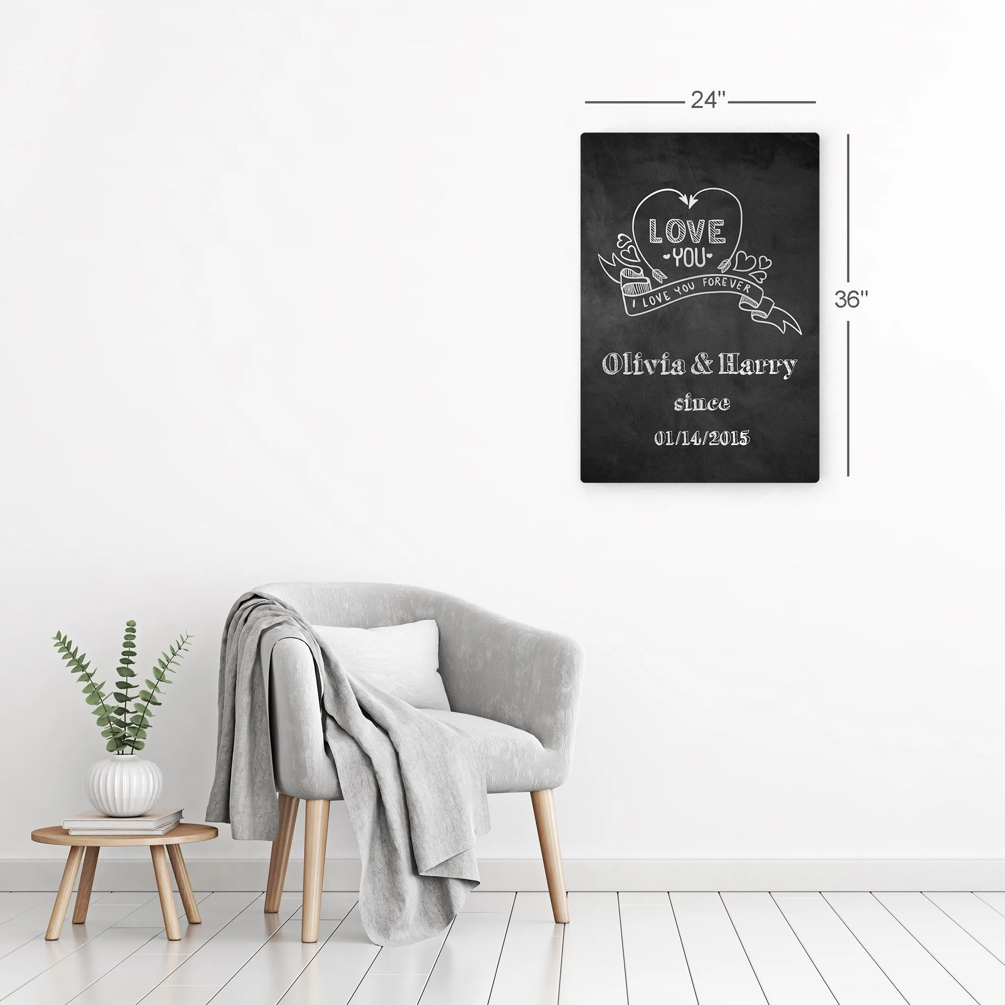 Personalized Gift Wall Art with Couple Names and Special Date Love you Since Blackboard Design