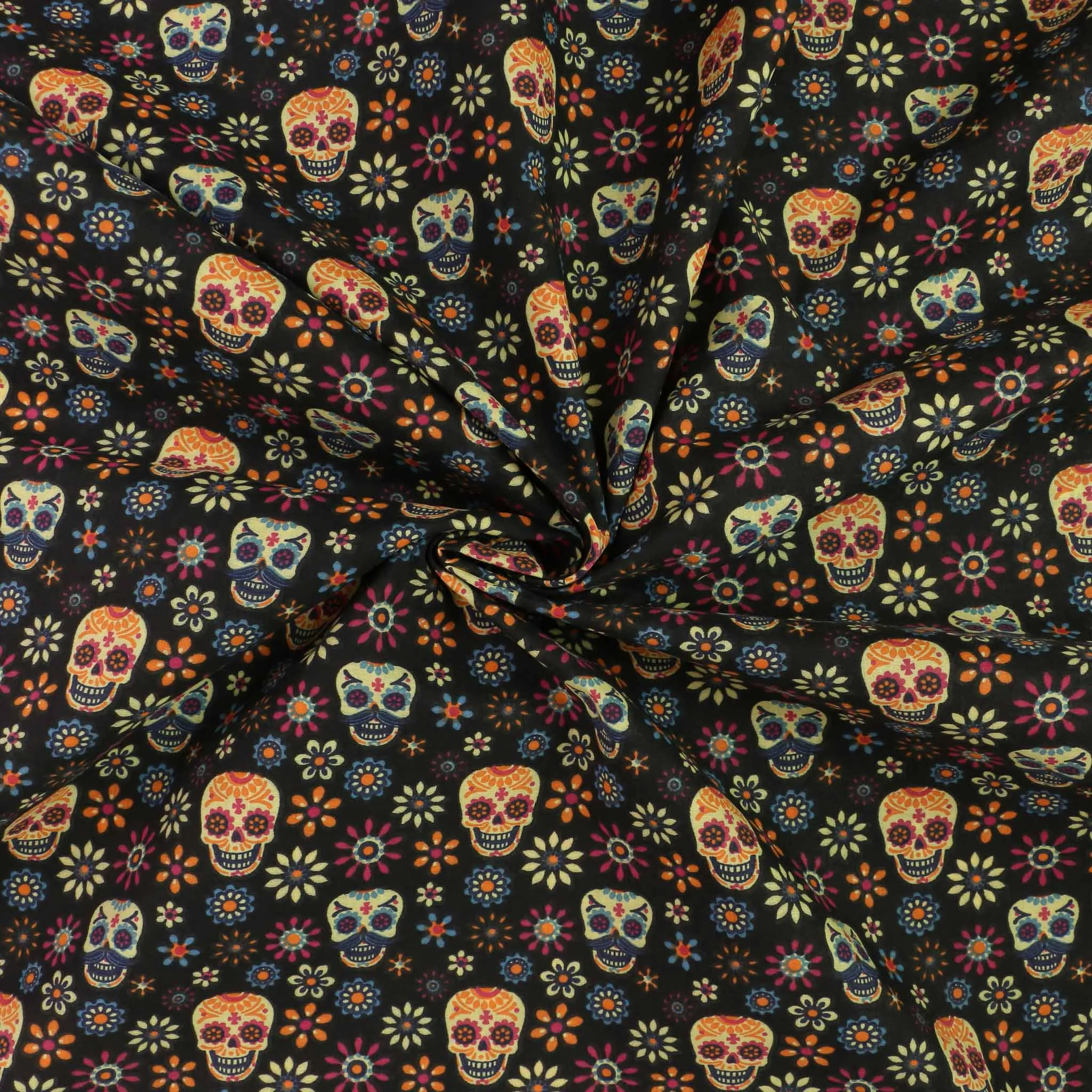 PolyCotton Poplin Fabric - Black, turquoise