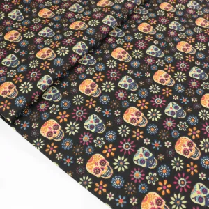 PolyCotton Poplin Fabric - Black, turquoise