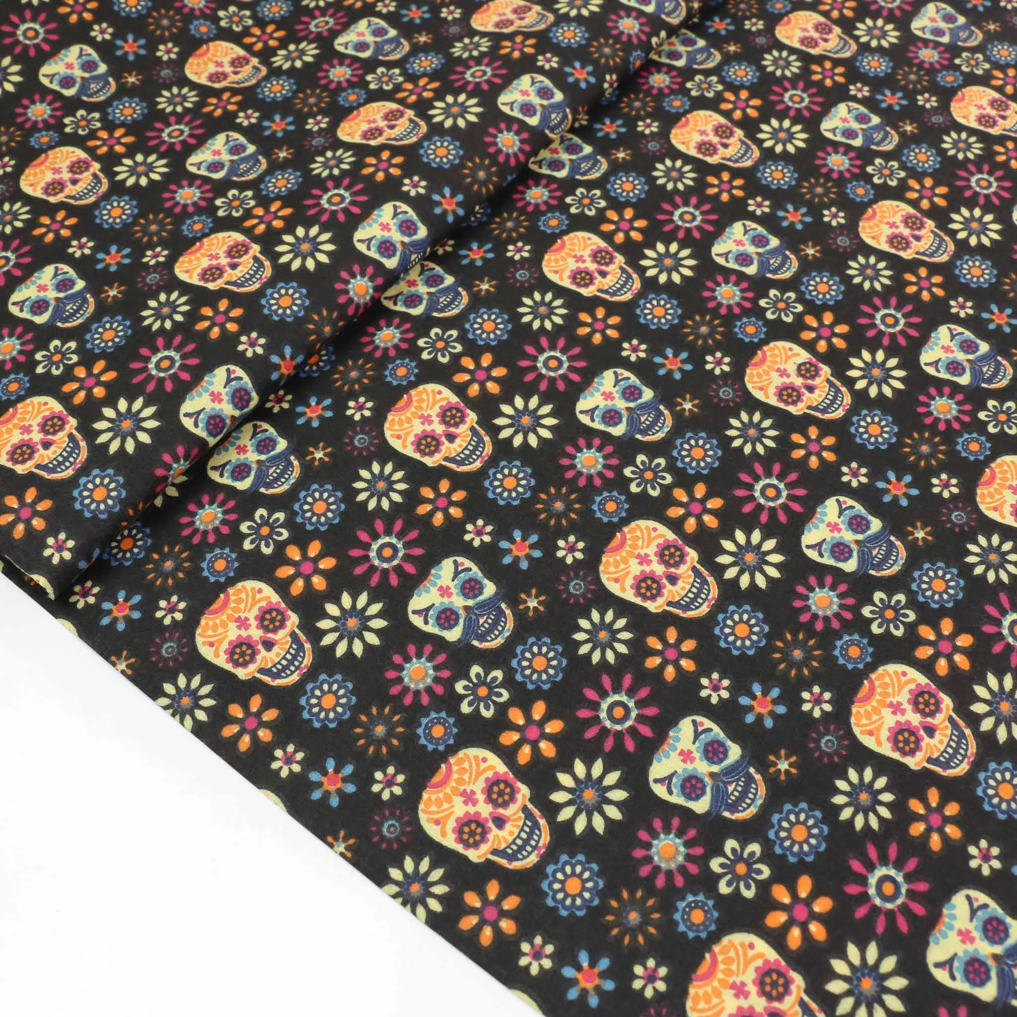 PolyCotton Poplin Fabric - Black, turquoise