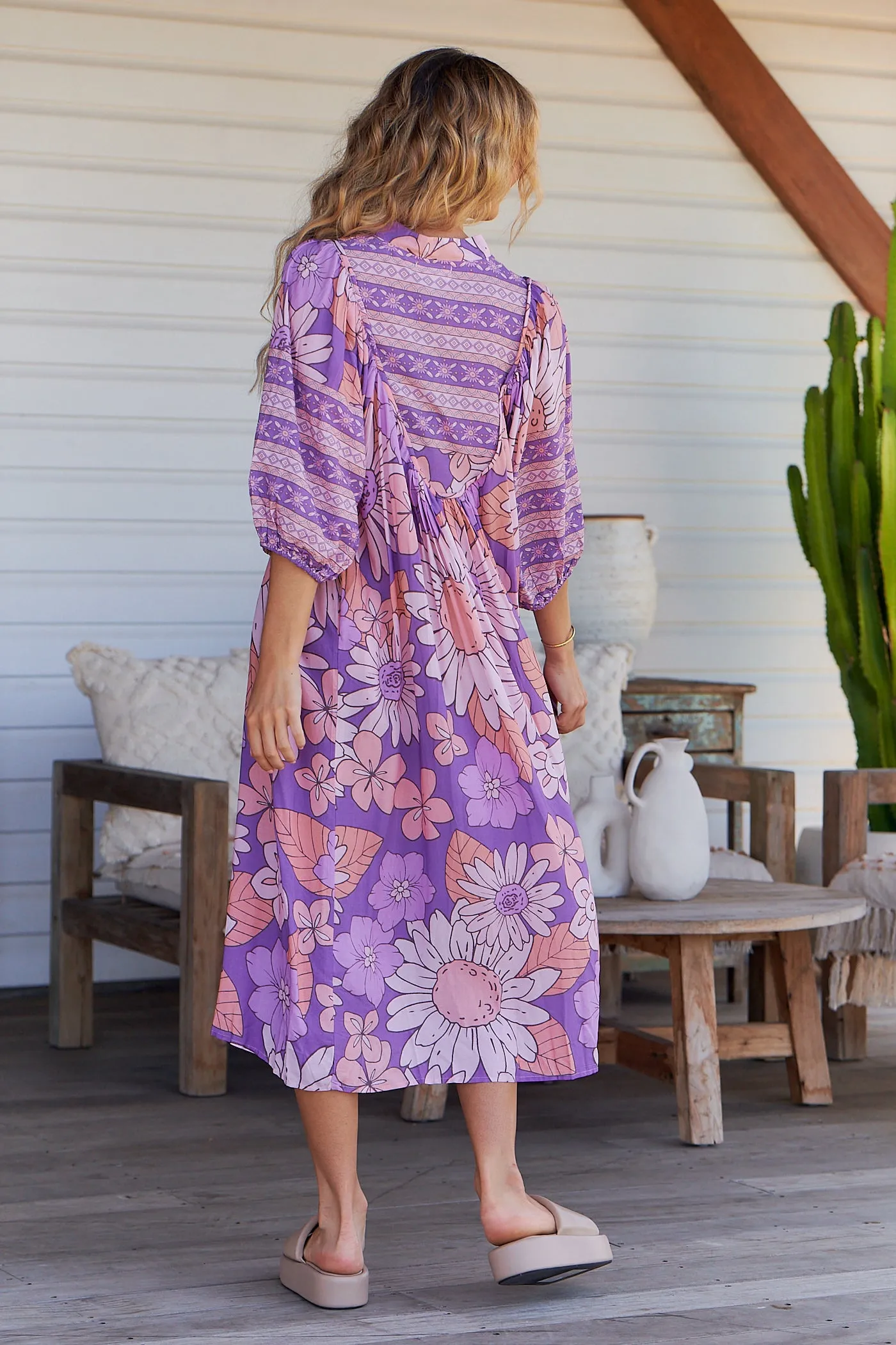 Purple Rain Print Bohemian Midi Dress