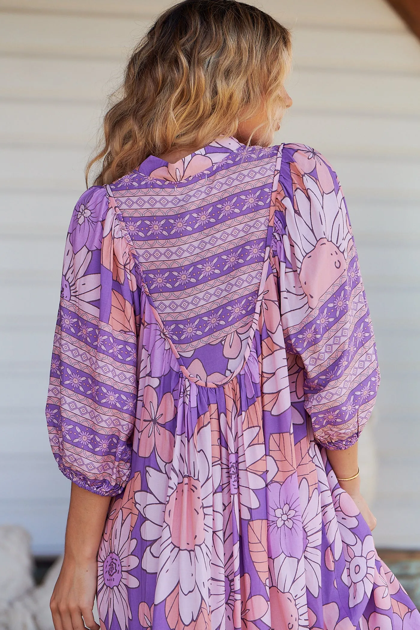 Purple Rain Print Bohemian Midi Dress