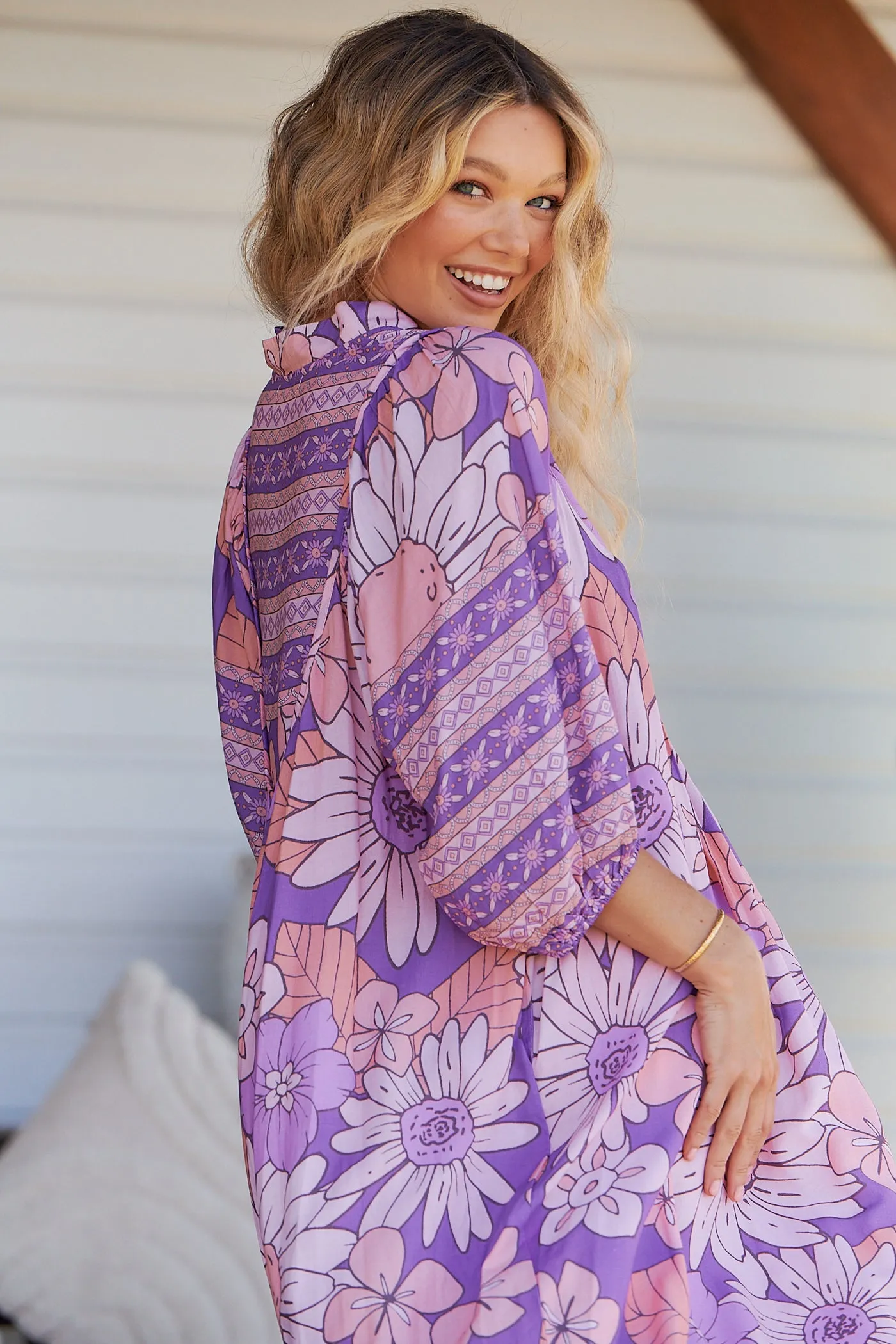 Purple Rain Print Bohemian Midi Dress
