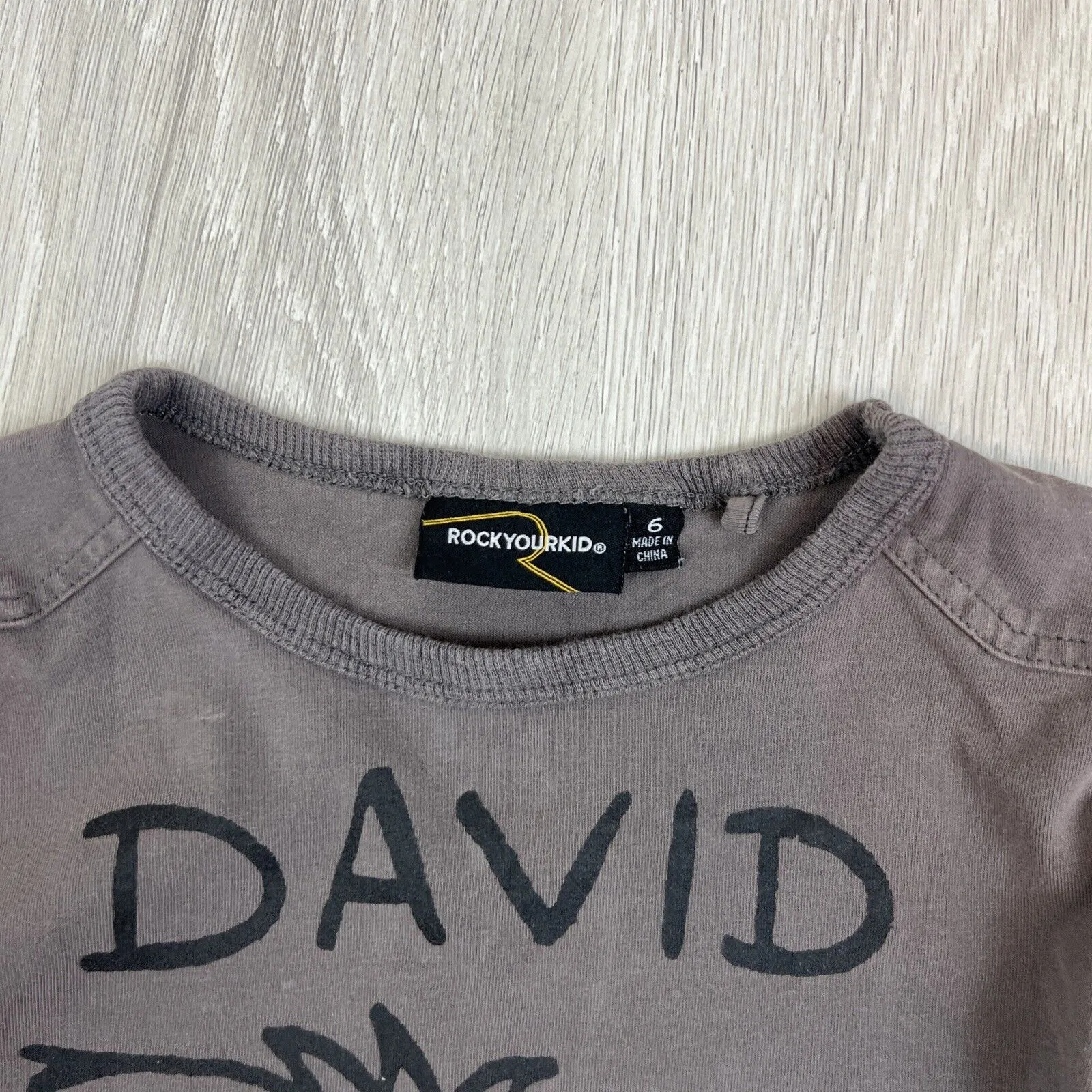 Rock Your Kid David Meowie (Bowie) Kids Grey T-shirt Size 6 Years