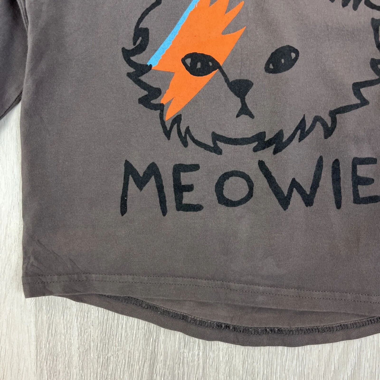 Rock Your Kid David Meowie (Bowie) Kids Grey T-shirt Size 6 Years