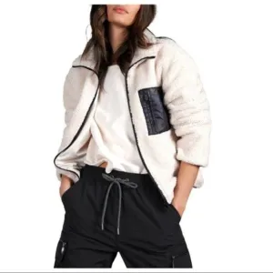 Sanctuary Sherpa Zip Jacket Fuzzy Stand Collar Boucle Warm Winter Pocket Teddy
