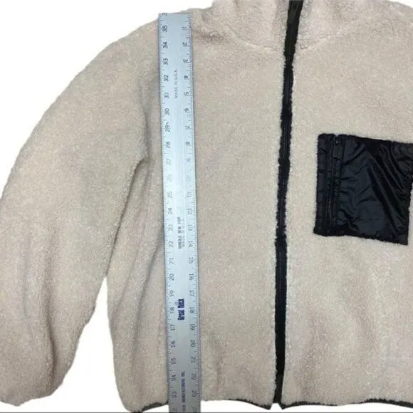 Sanctuary Sherpa Zip Jacket Fuzzy Stand Collar Boucle Warm Winter Pocket Teddy