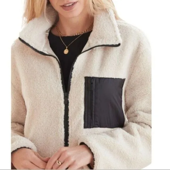 Sanctuary Sherpa Zip Jacket Fuzzy Stand Collar Boucle Warm Winter Pocket Teddy