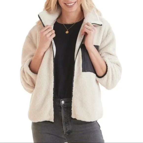 Sanctuary Sherpa Zip Jacket Fuzzy Stand Collar Boucle Warm Winter Pocket Teddy