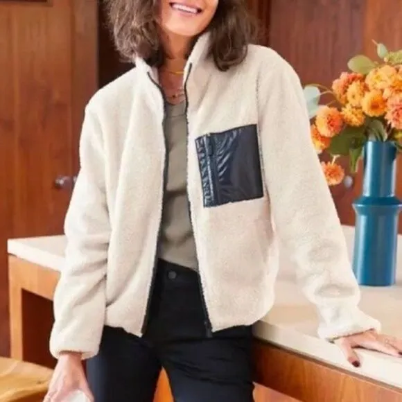 Sanctuary Sherpa Zip Jacket Fuzzy Stand Collar Boucle Warm Winter Pocket Teddy
