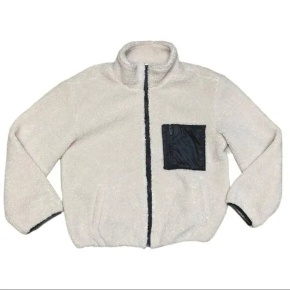 Sanctuary Sherpa Zip Jacket Fuzzy Stand Collar Boucle Warm Winter Pocket Teddy