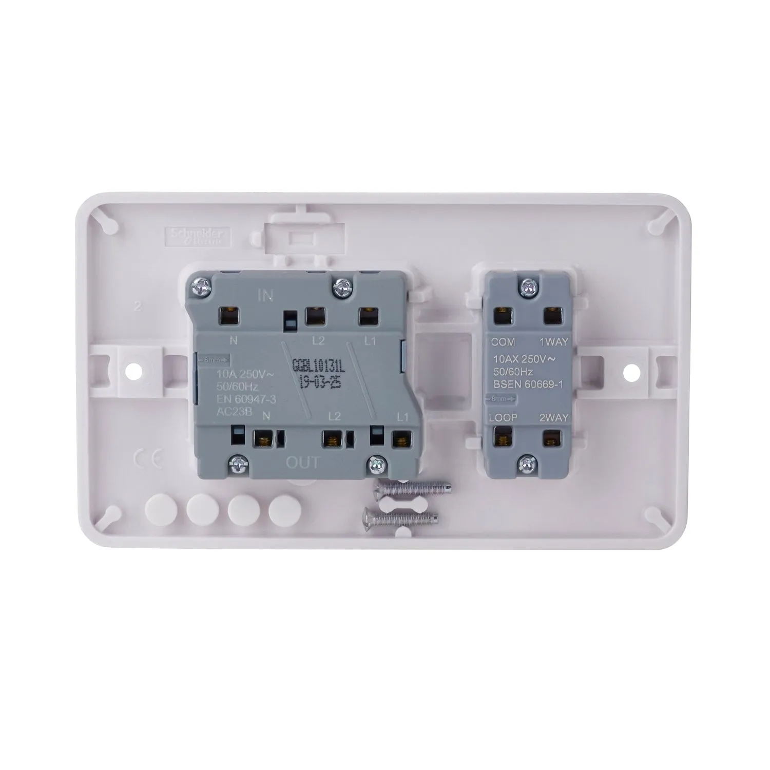 Schneider Electric GGBL10131L Lisse White Moulded 10AX 1G 2-Way Switch & 10A 3 Pole Isolator