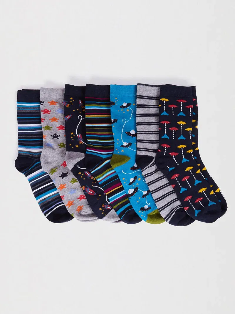 Space Collection Bamboo Sock Box 7 Pack by Thought, Size 7-11