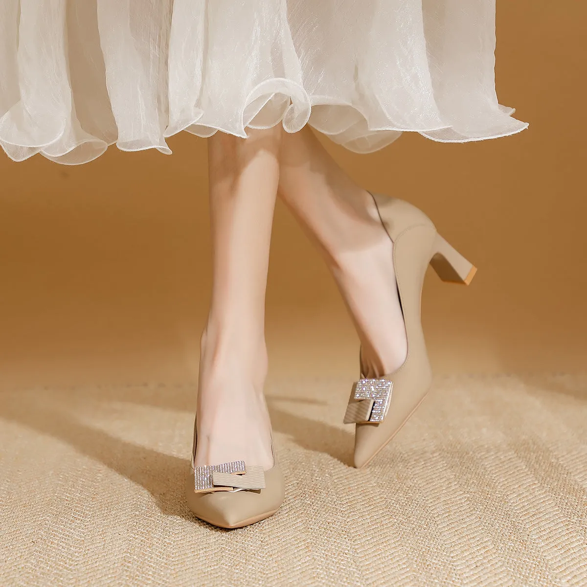 Square Buckle Rhinestone Shoes