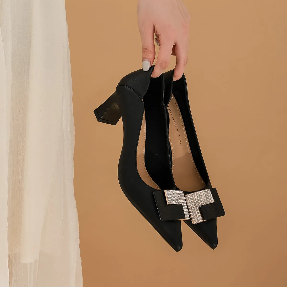 Square Buckle Rhinestone Shoes